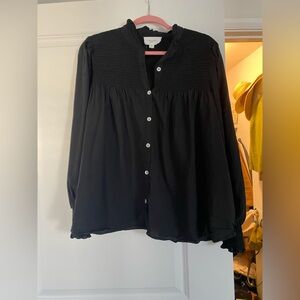 Tuckernuck Black Ruffled Button-Up Blouse